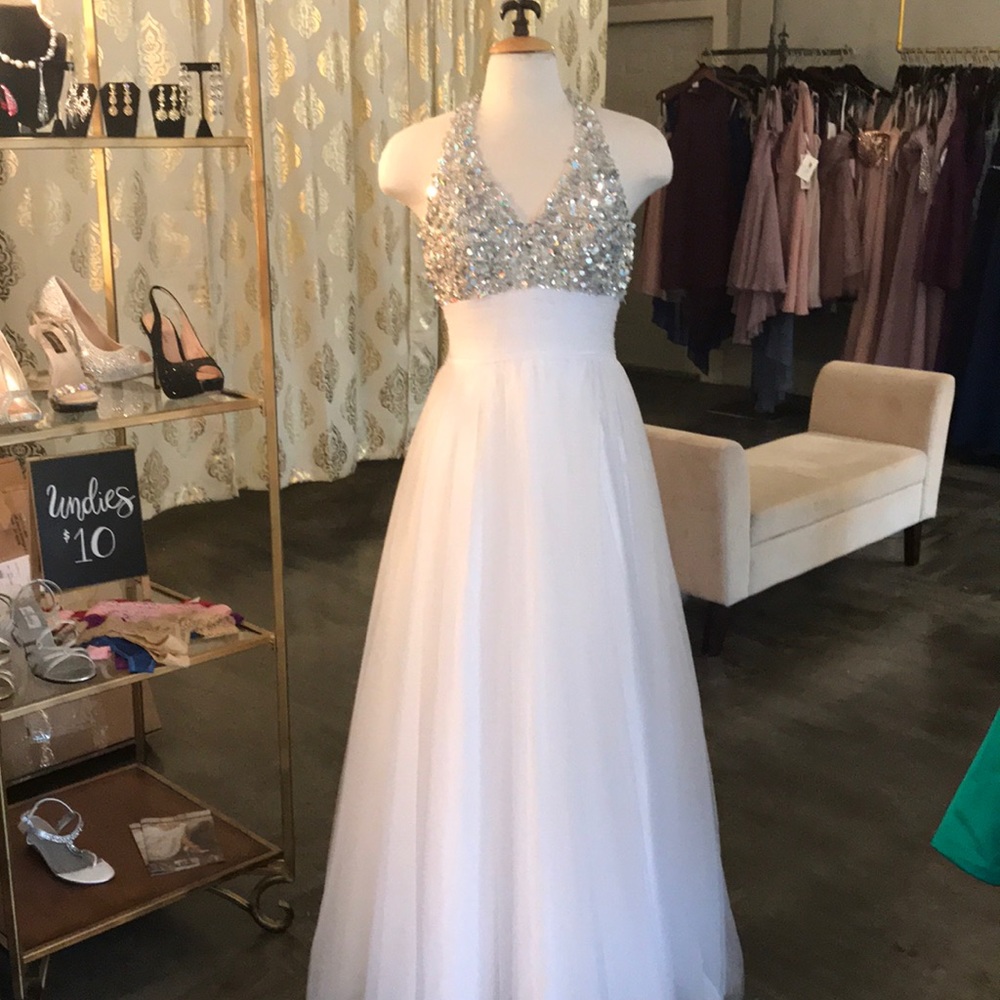 White halter prom dress